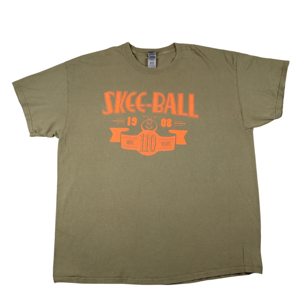 Gildan 110 Years of Skee Ball Neon Orange Beige Graphic T‎ Shirt XL Ultra Cotton